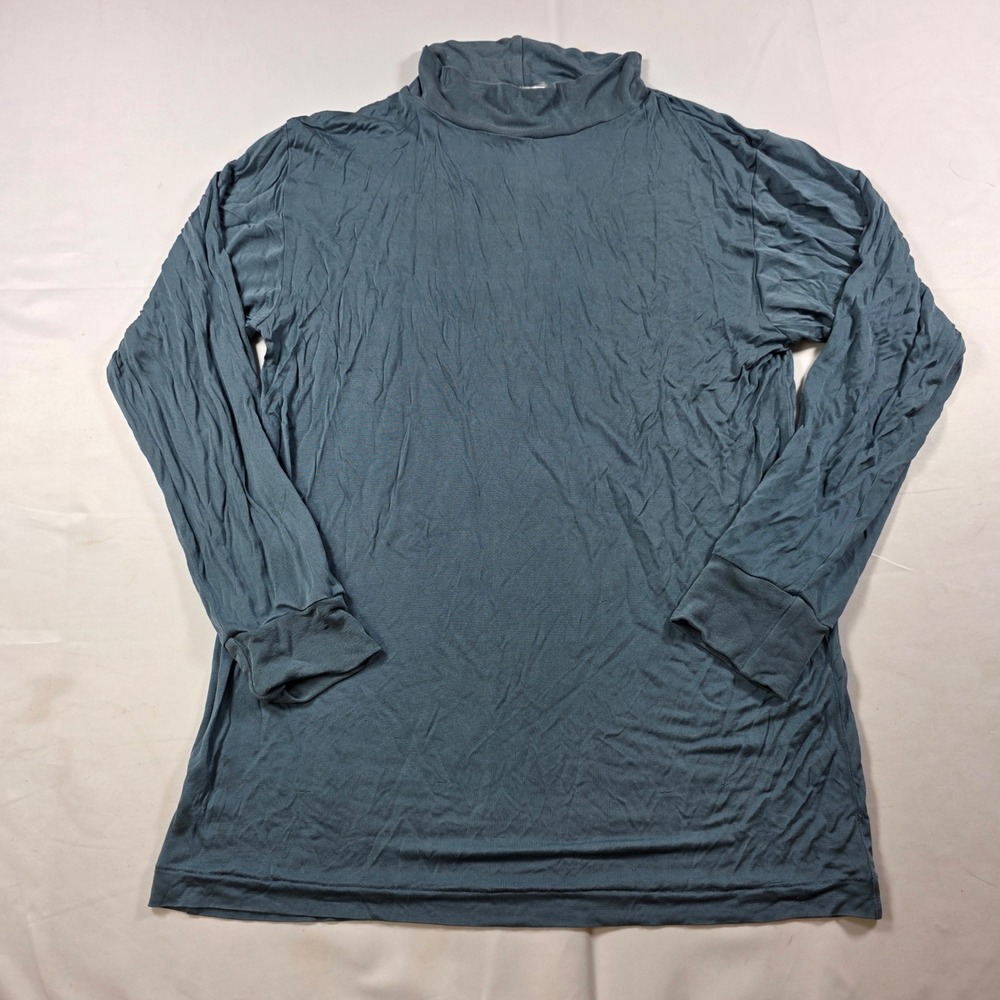 WinterSilks 100% Pure Silk Mock Neck Long Sleeve Top Blue Gray Medium RN97389